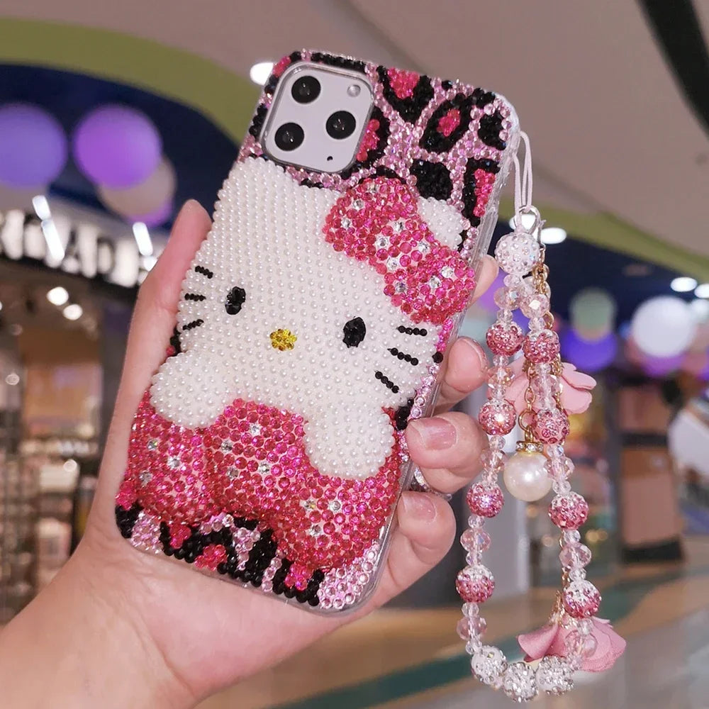 Hello Kitty rhinestone IPhone case with charm