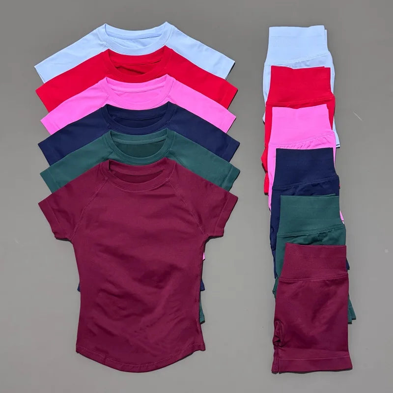 2 piece athletic wear set scrunch biker shorts