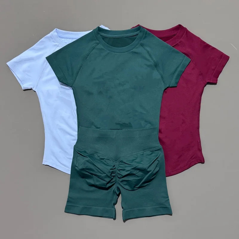 2 piece athletic wear set scrunch biker shorts