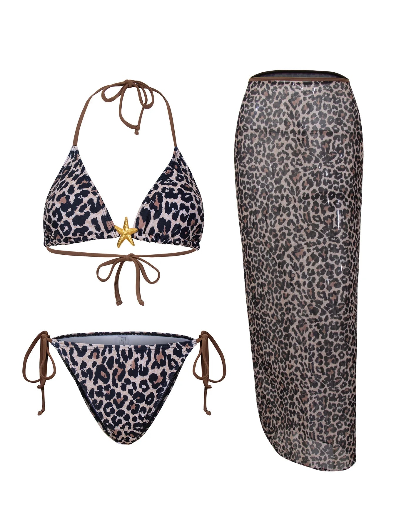 Flower Print Bikini Set with Long Skirt 3 Piece Swimsuit