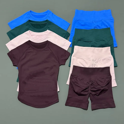 2 piece athletic wear set scrunch biker shorts
