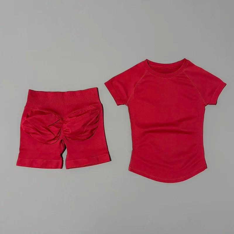 2 piece athletic wear set scrunch biker shorts