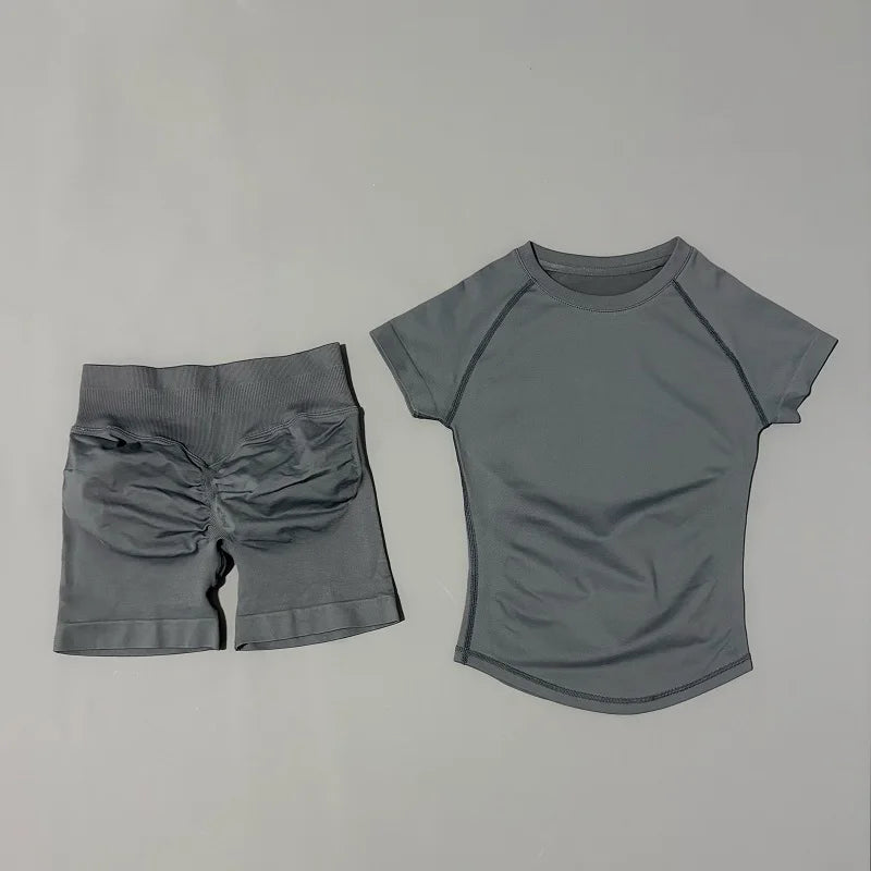 2 piece athletic wear set scrunch biker shorts