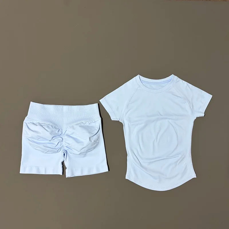 2 piece athletic wear set scrunch biker shorts