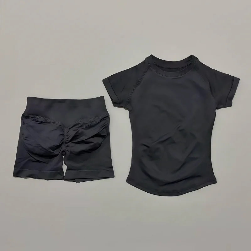 2 piece athletic wear set scrunch biker shorts