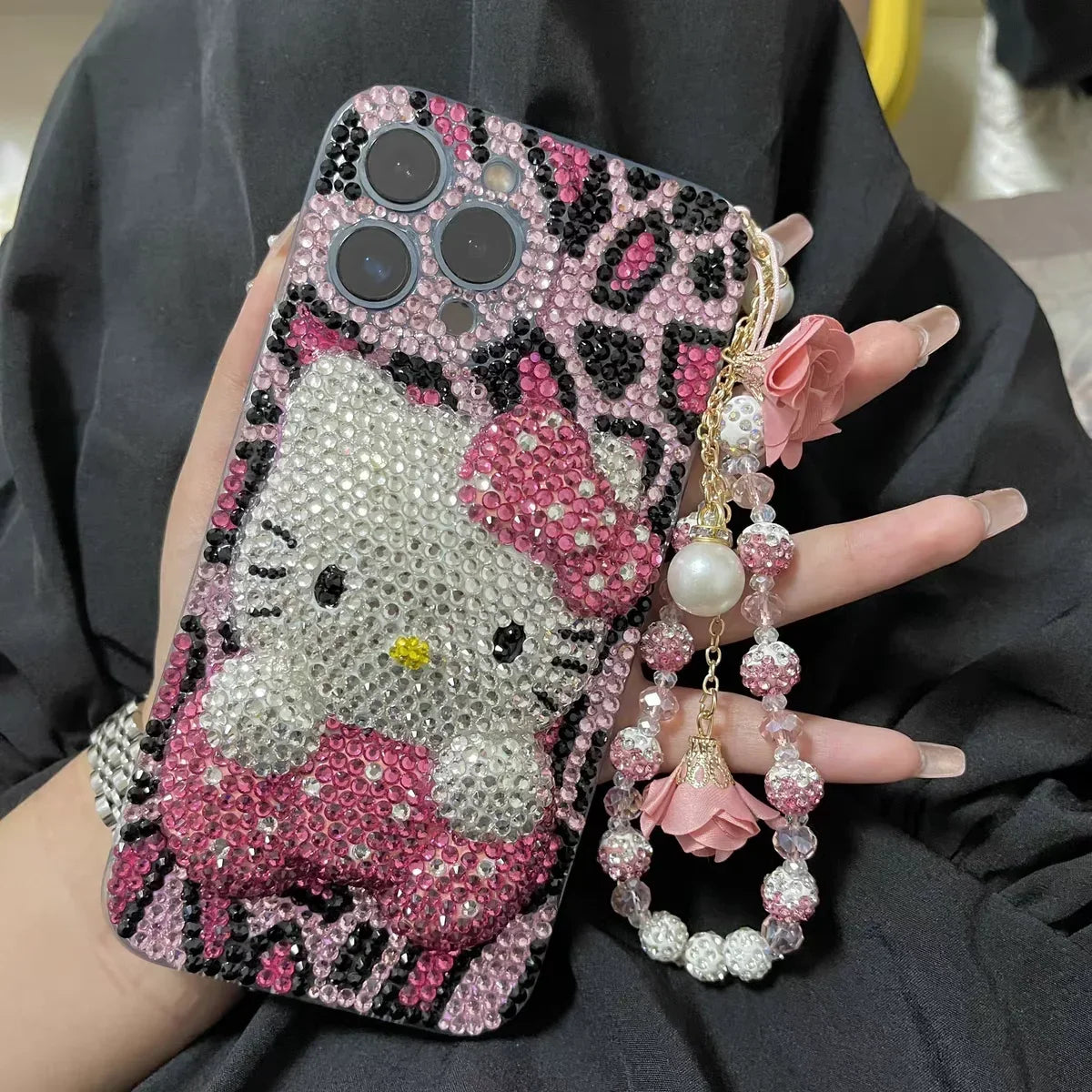 Hello Kitty rhinestone IPhone case with charm