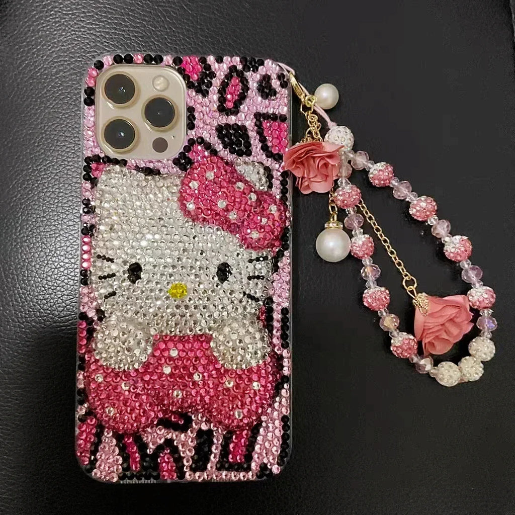 Hello Kitty rhinestone IPhone case with charm