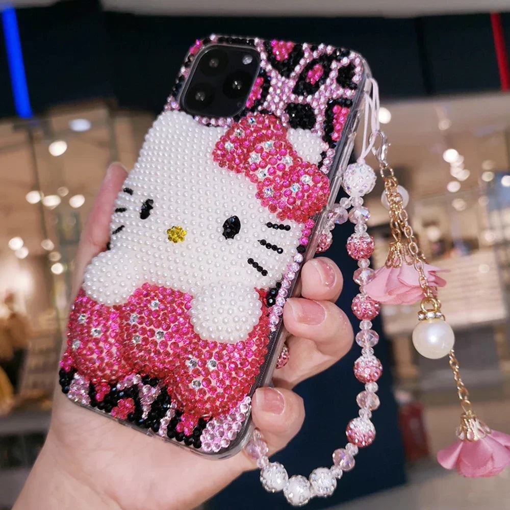 Hello Kitty rhinestone IPhone case with charm