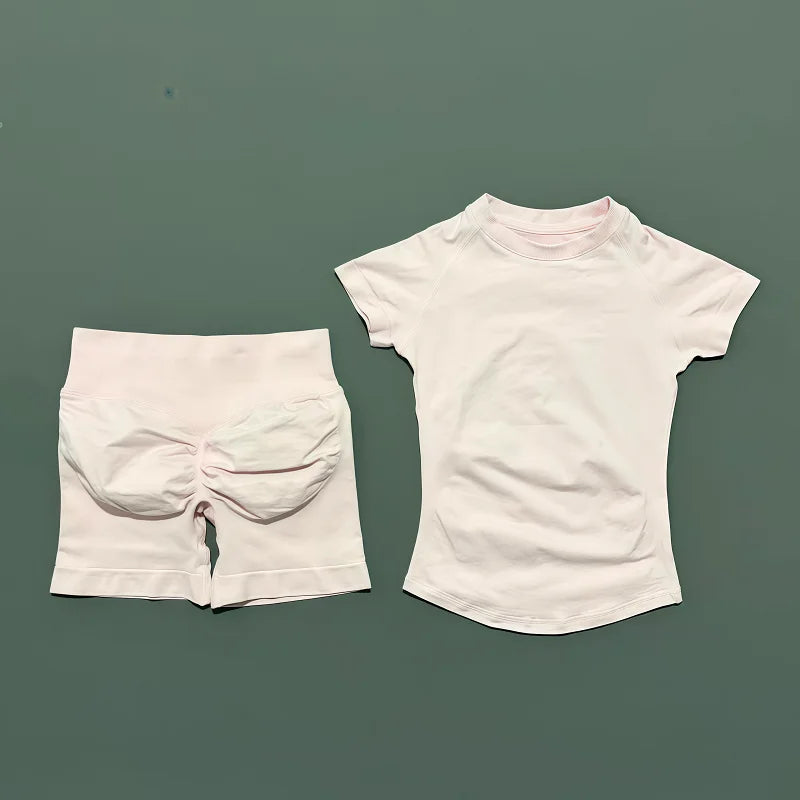 2 piece athletic wear set scrunch biker shorts