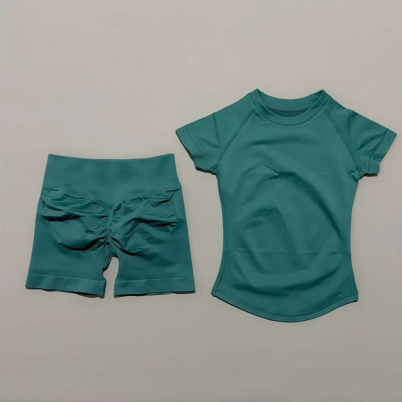 2 piece athletic wear set scrunch biker shorts