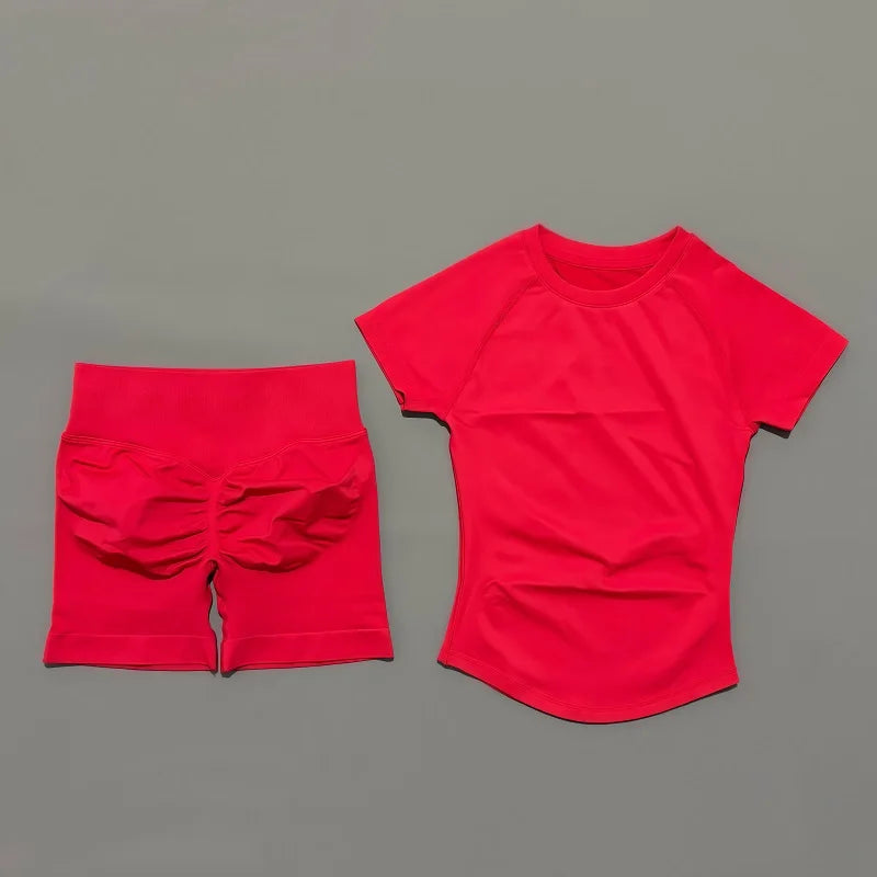 2 piece athletic wear set scrunch biker shorts