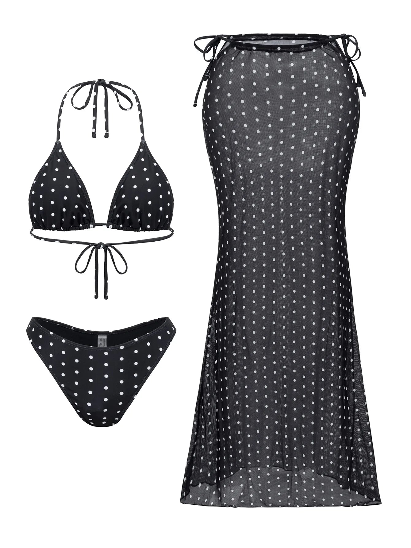 Flower Print Bikini Set with Long Skirt 3 Piece Swimsuit
