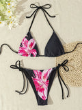 Flower Print Bikini Set with Long Skirt 3 Piece Swimsuit