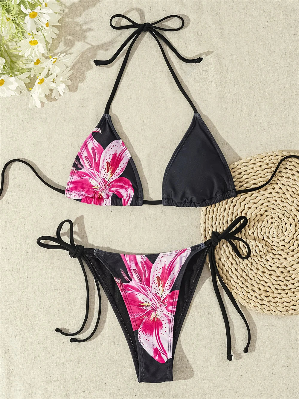 Flower Print Bikini Set with Long Skirt 3 Piece Swimsuit