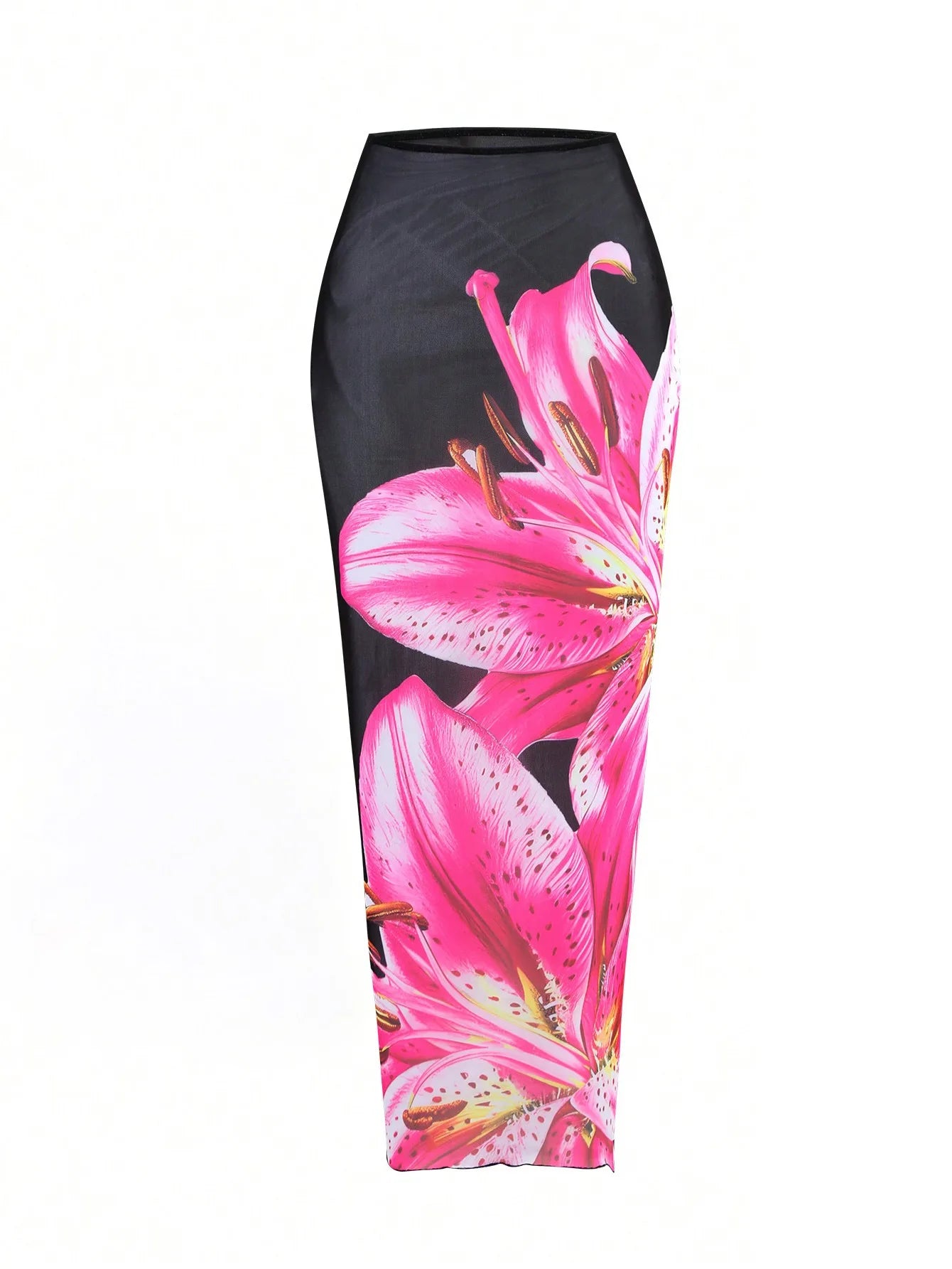 Flower Print Bikini Set with Long Skirt 3 Piece Swimsuit