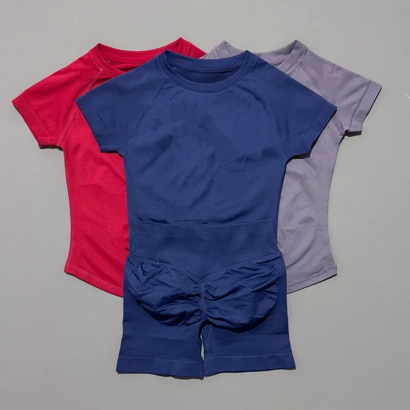 2 piece athletic wear set scrunch biker shorts
